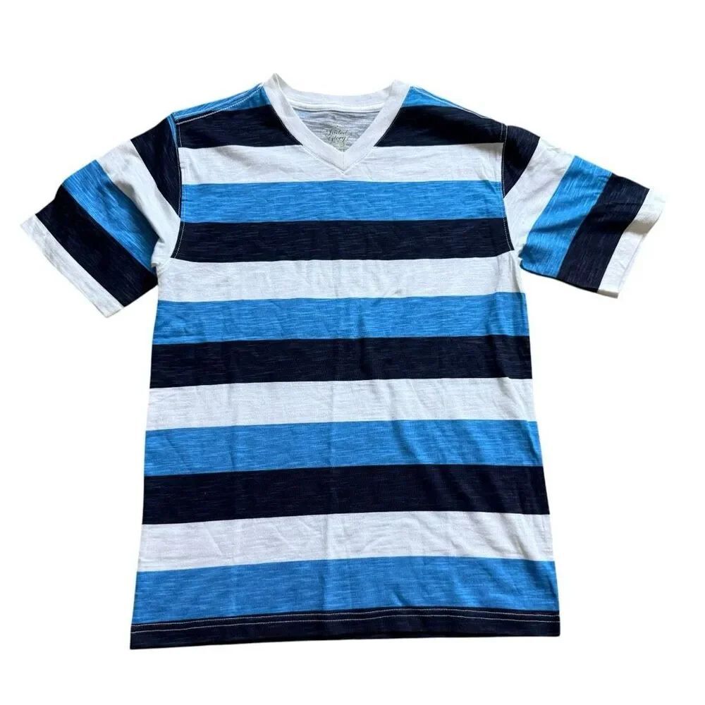 Brand New Youth Boys Faded Glory V Neck Striped Casual Shirt - Sz L 10/12